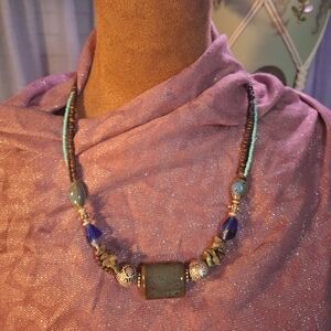 Vintage Coldwater Creek Stone Beaded Statement Necklace Blue Silver Turquoise